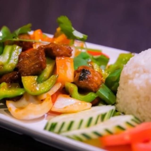 35. Com Bo Luc Lac - Shaken Beef Rice Plate.